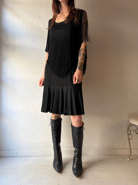 60s 'Elinor Gay' Black Fringe Dress / Medium