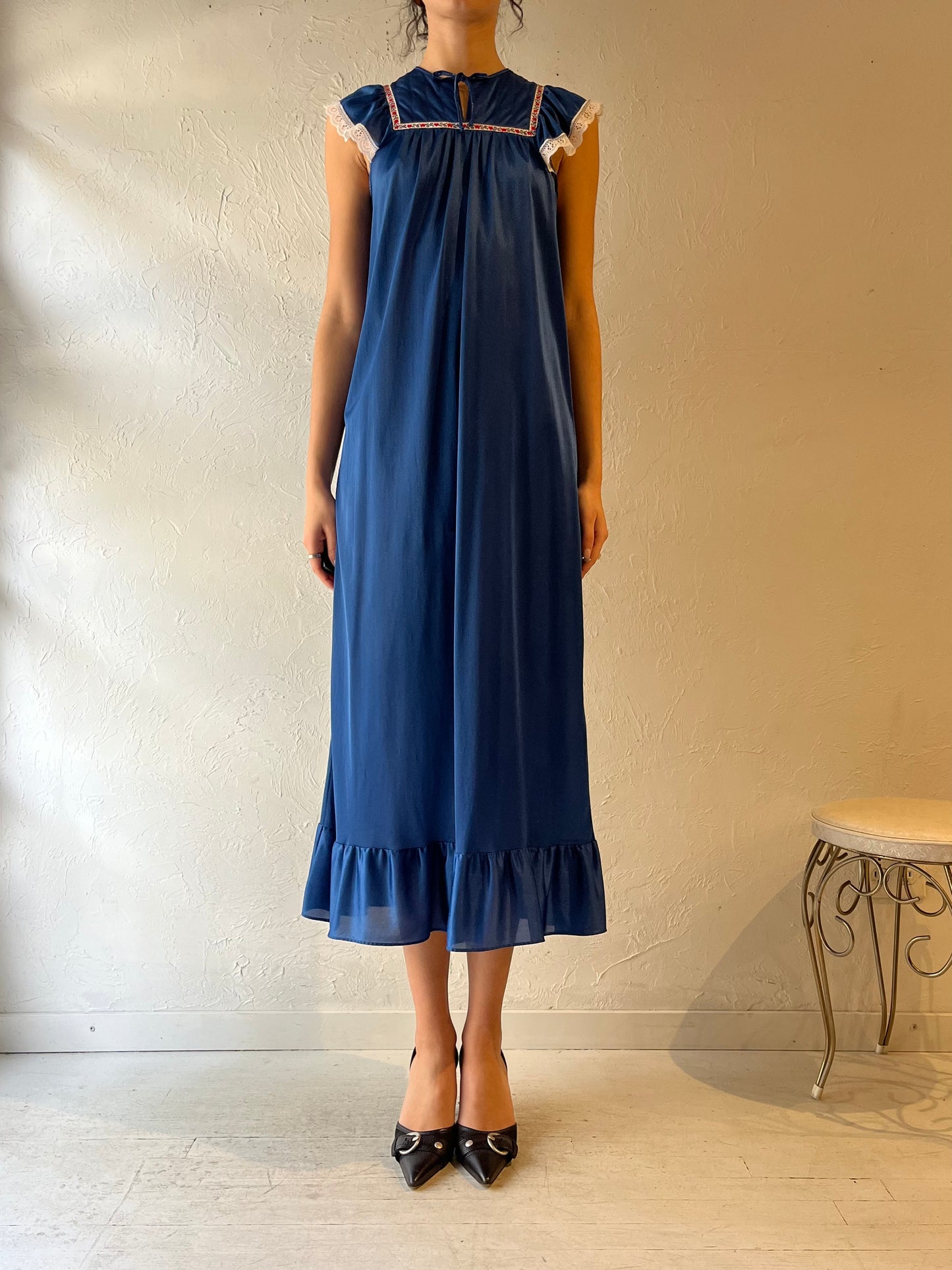 80s 'Jennifer Dale' Blue Night Gown / Small