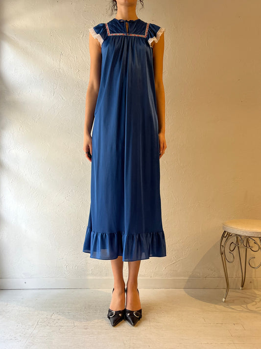 80s 'Jennifer Dale' Blue Night Gown / Small