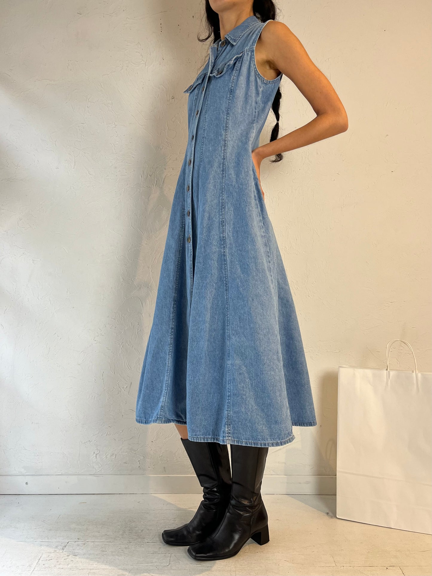 90s ‘Peace by Piece’ Button Up Denim Dress / Small