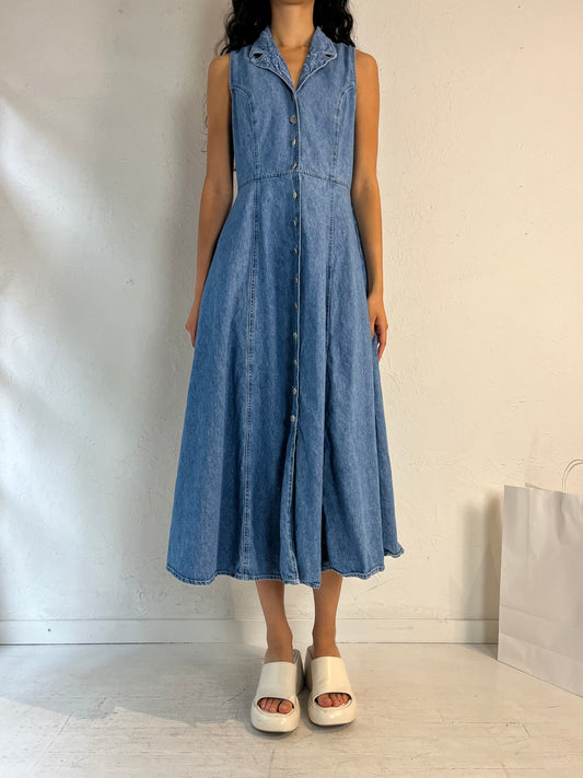 90s 'Cartise' Button Up Denim Maxi Dress / Medium