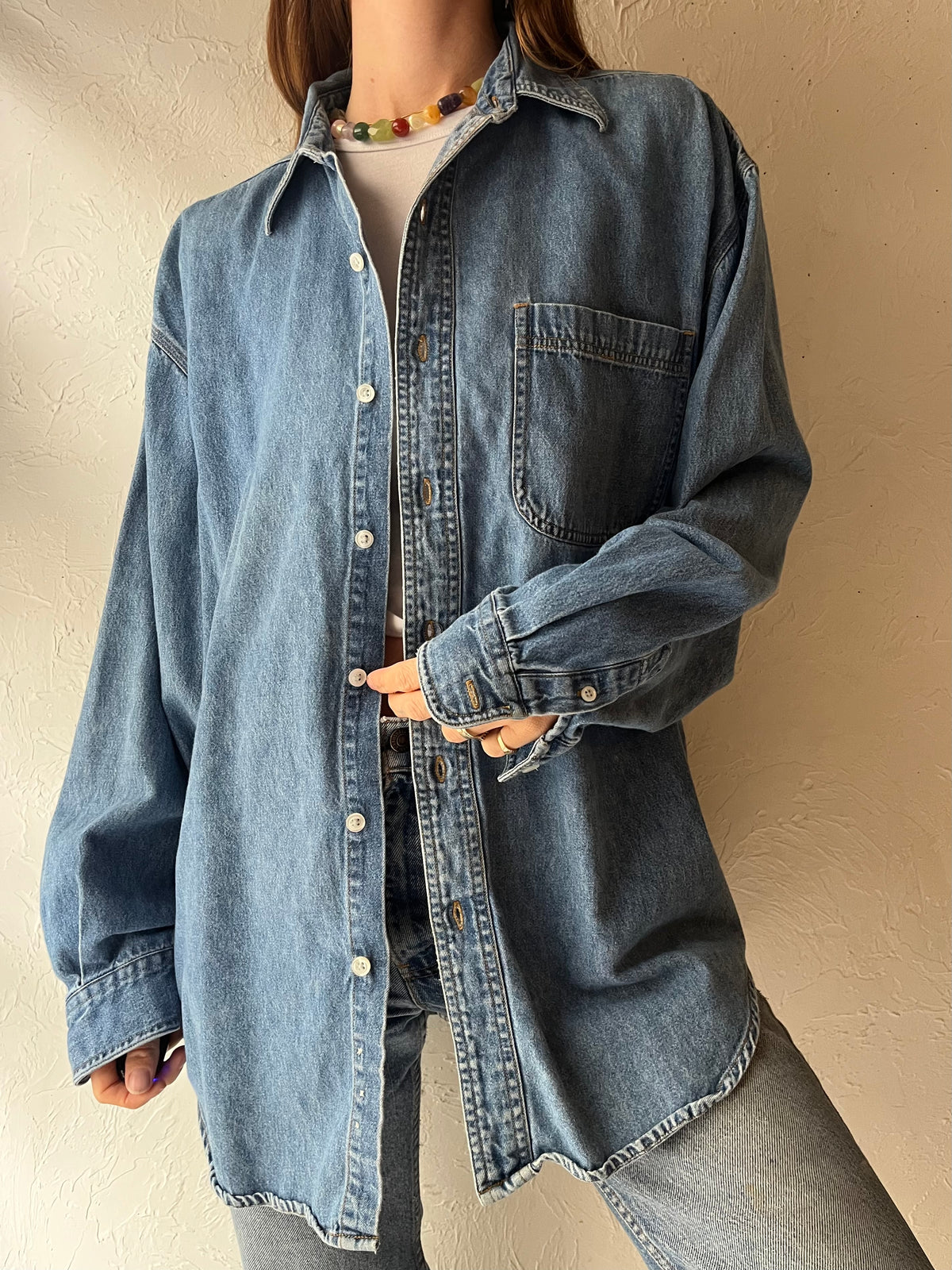 90s 'Disney' Embroidered Denim Shirt / Large
