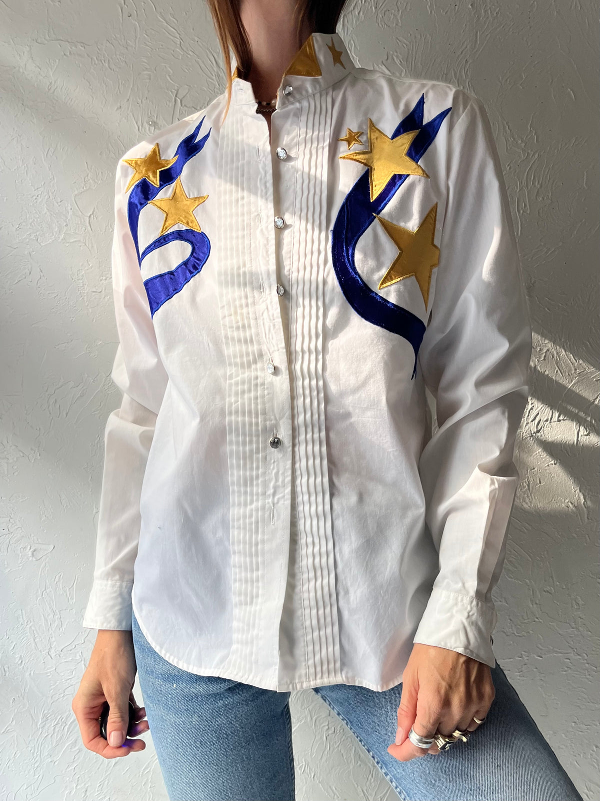 80s 'Wrangler' White Rodeo Star Shirt / Medium