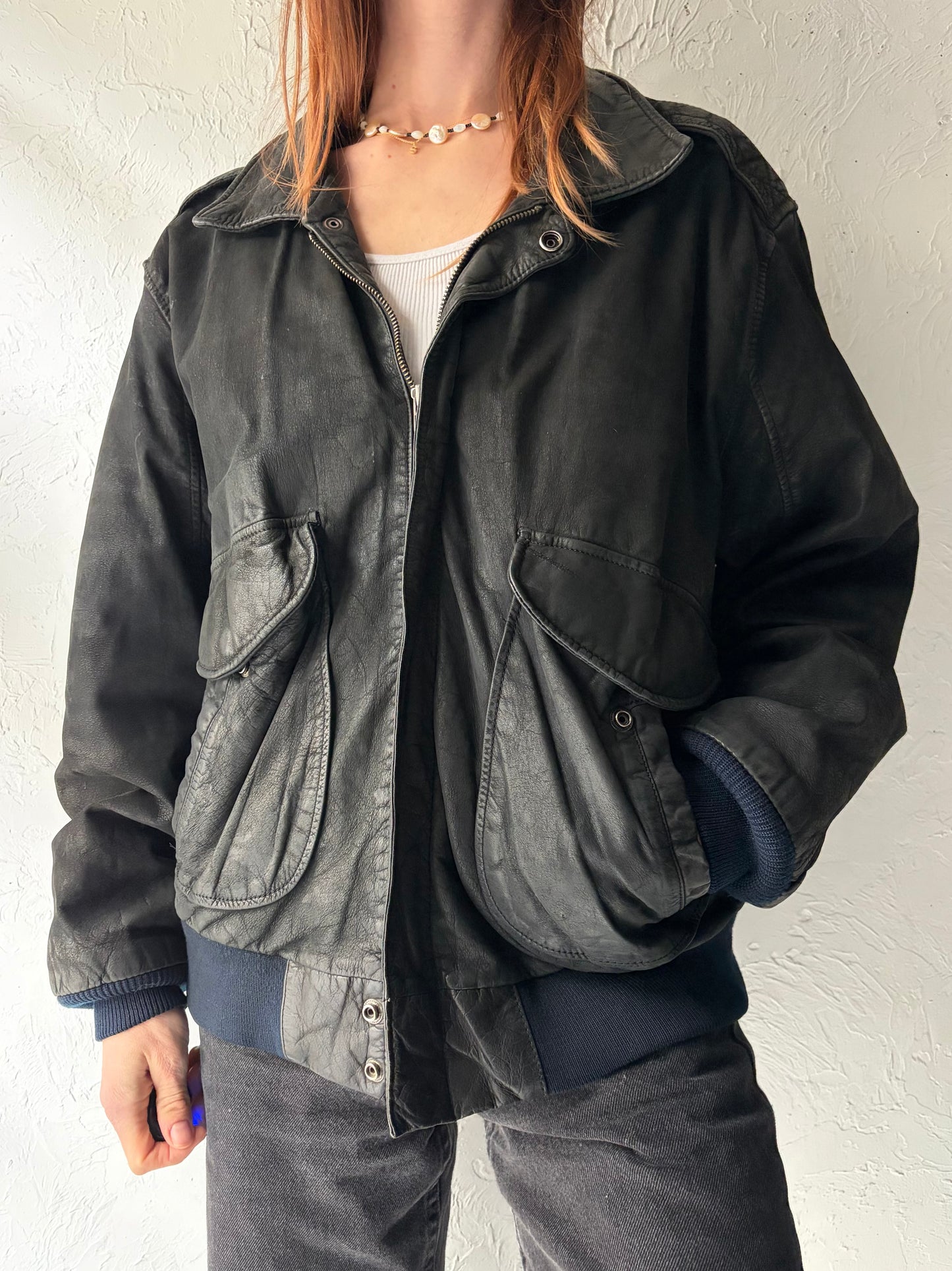 90s ‘Hunt Club’ Black Suede Leather Jacket / Medium