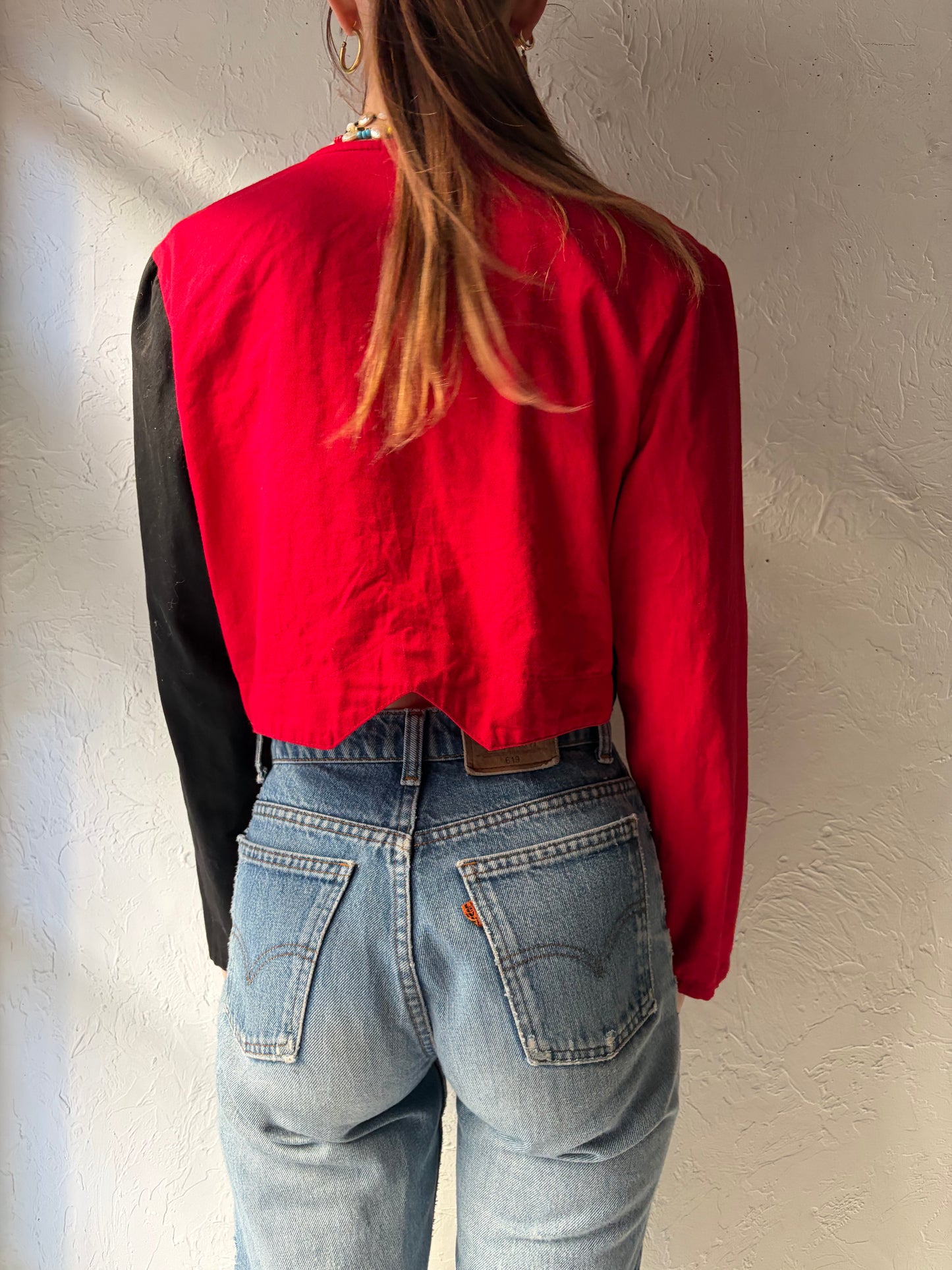 80s 'Rough Riders' Red Western Style Cropped Jacket / Medium
