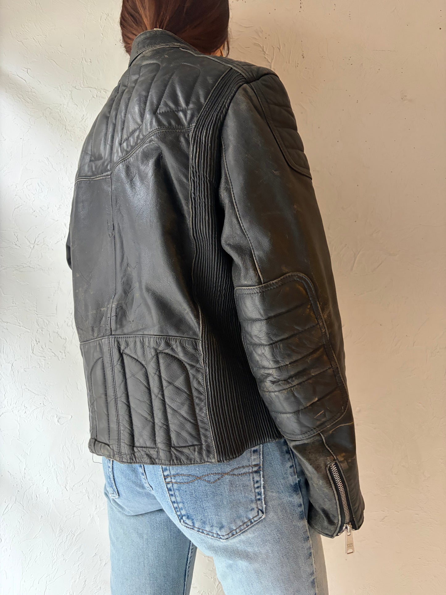 Vintage Heavy Duty Moto Leather Jacket / Medium