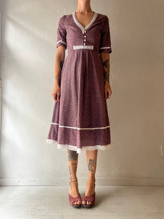 70s 'Joseph Ribkoff' Floral Prairie Dress / Small