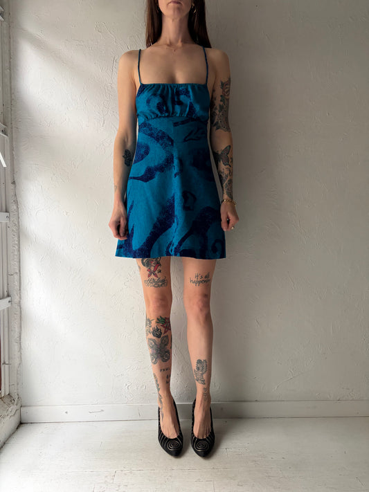70s 'Fumis' Vintage Blue Halter Micro Mini Hippy Dress / Small