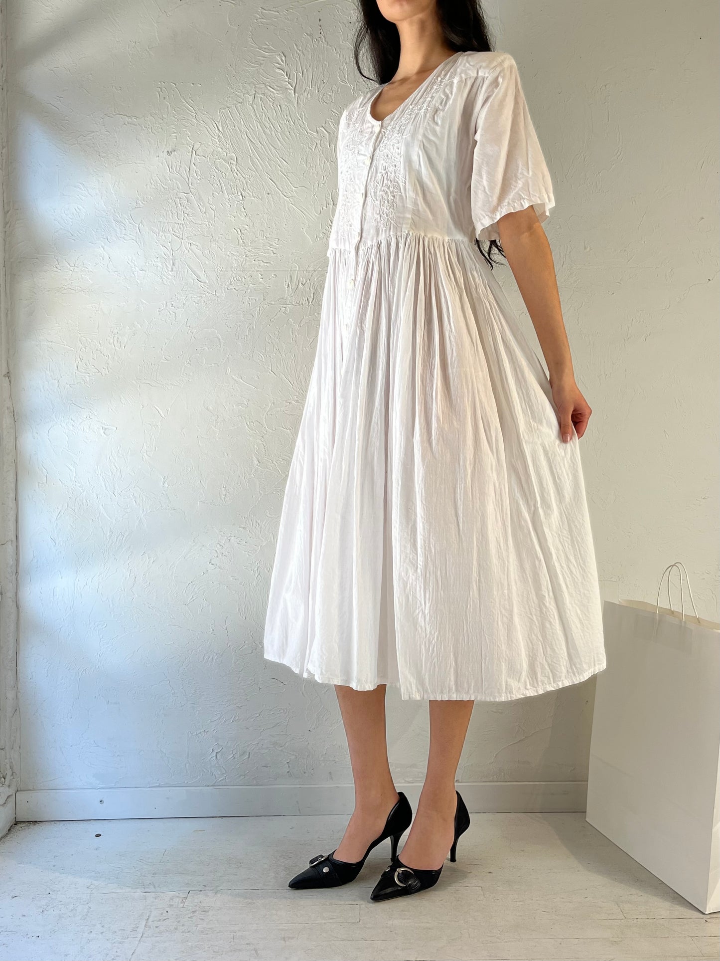 90s ‘Cute Options’ White Cotton Dress / Medium