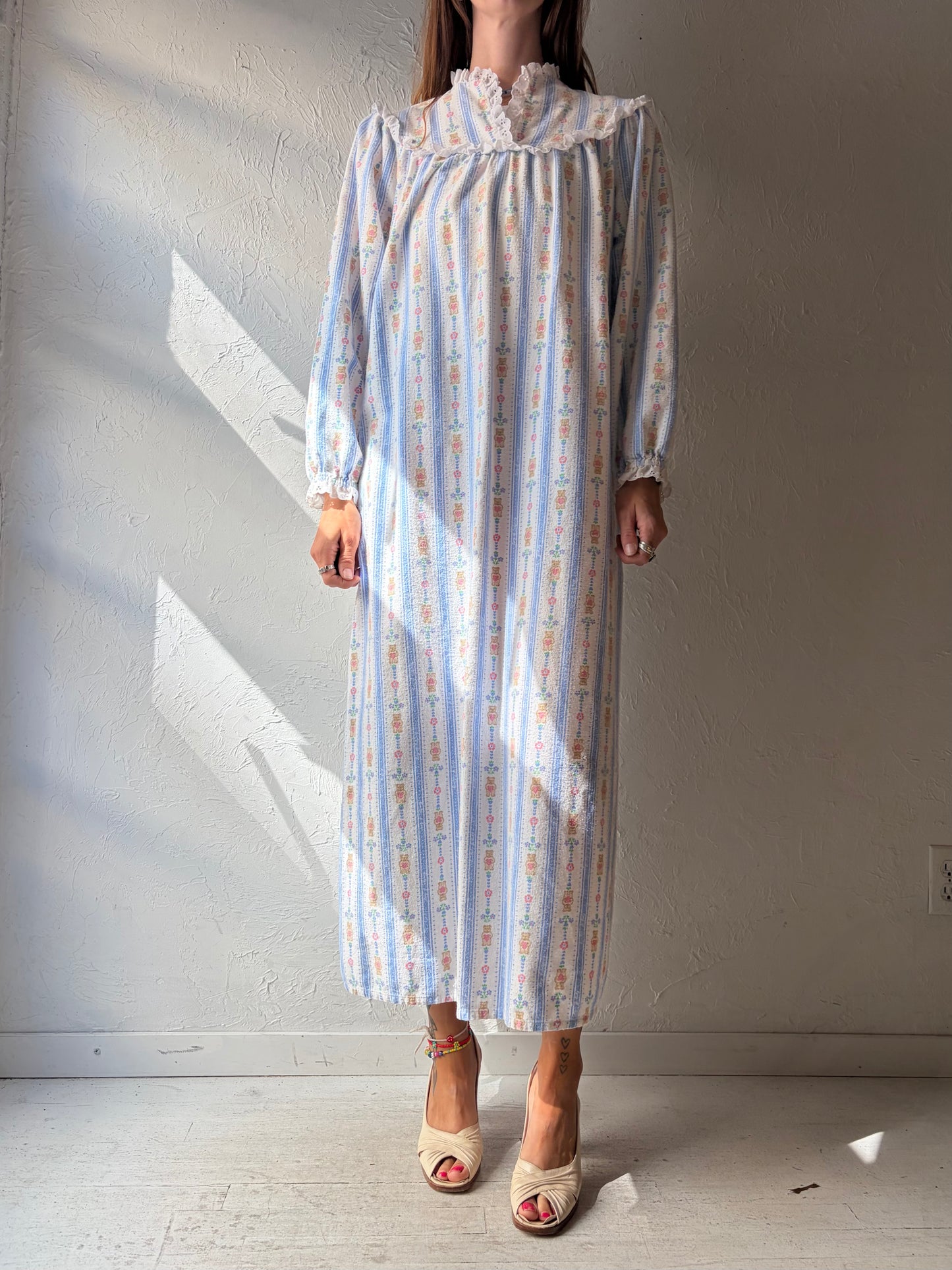 90s 'Lanz of Salzburg' Teddy Bear Flannel Night Gown / Small