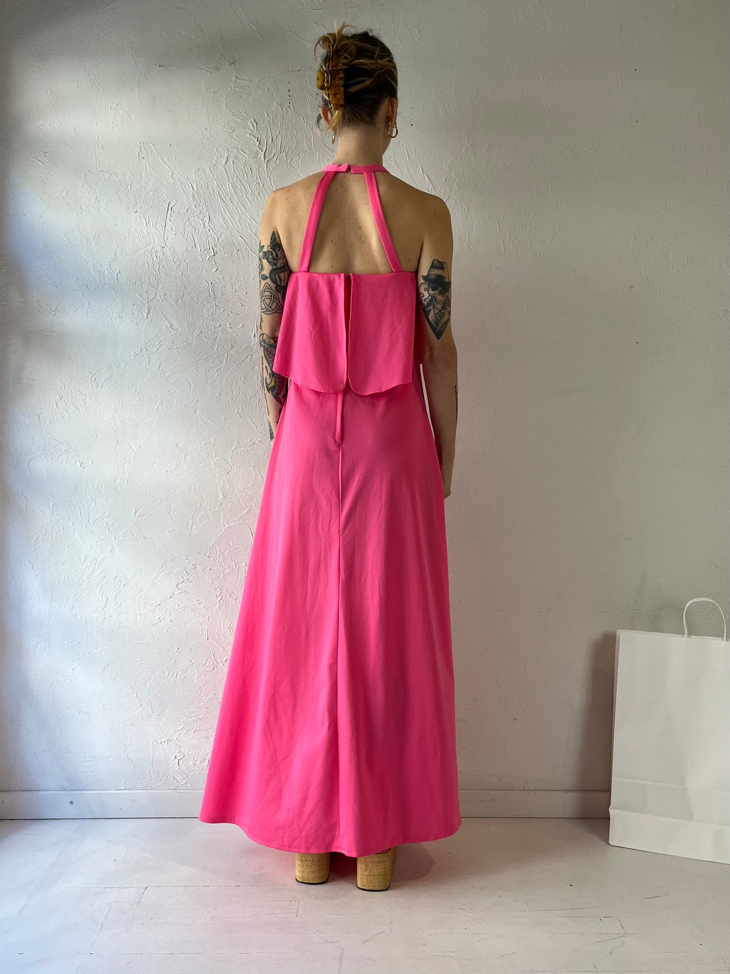 70s 'Gilmar' Pink Backless Dress / Union Made / Small