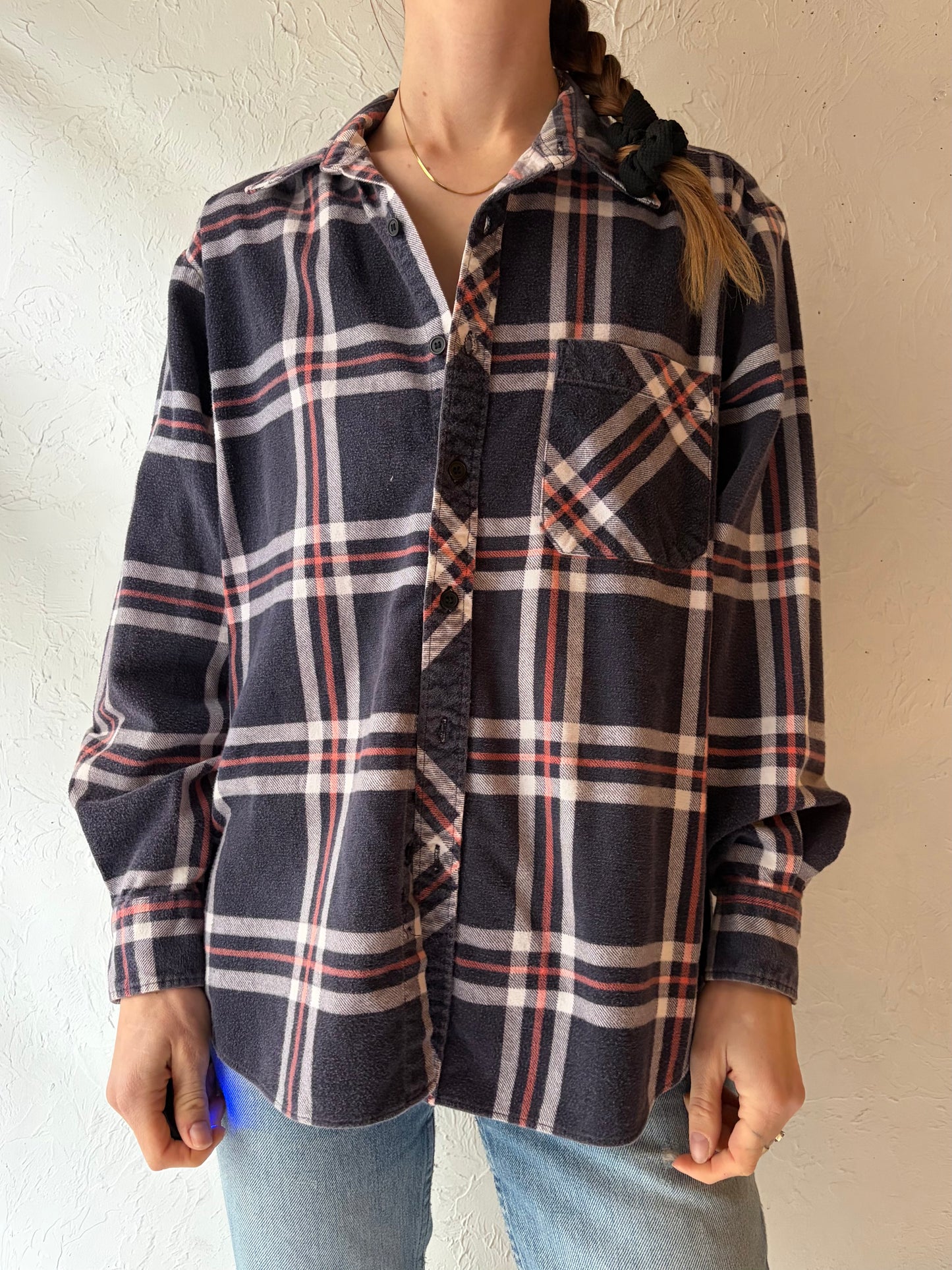80s 'Sears Wearmaster' Cotton Plaid Shirt / Medium
