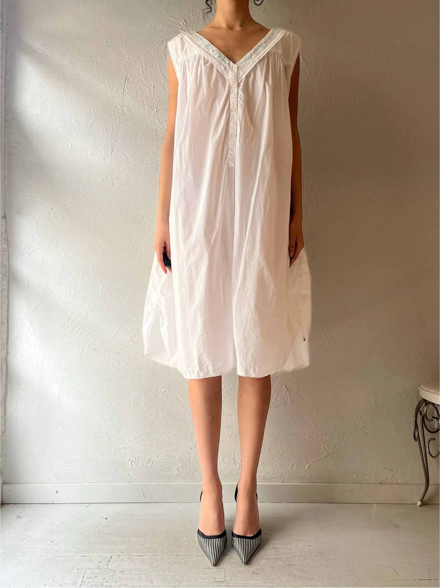 90s 'Above Average' White Cotton Dress / XL