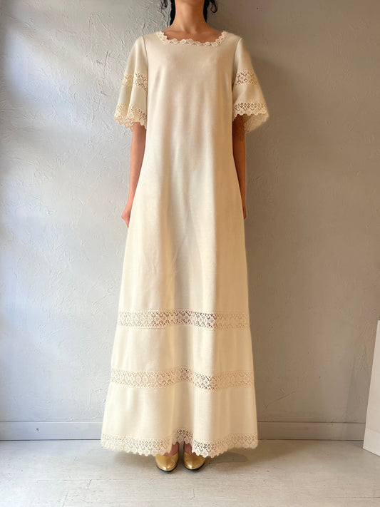 70s ‘Butte Knit’ Cream Maxi Dress / Small
