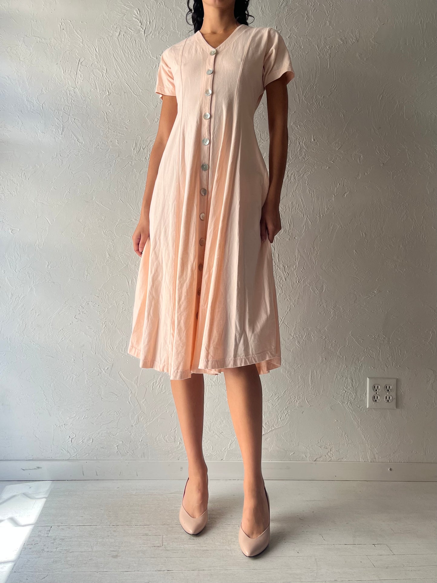 Y2k 'Coldwater Creek' Pale Pink Cotton Midi Dress / Small