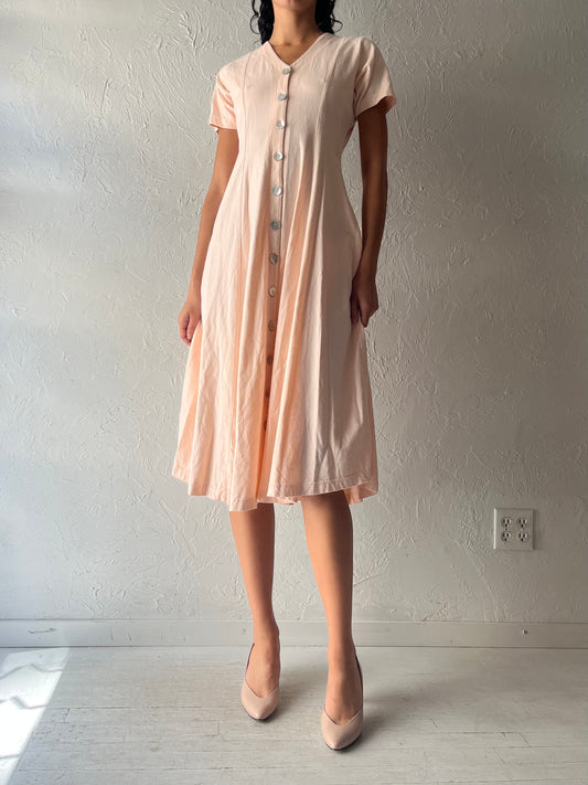 Y2k 'Coldwater Creek' Pale Pink Cotton Midi Dress / Small