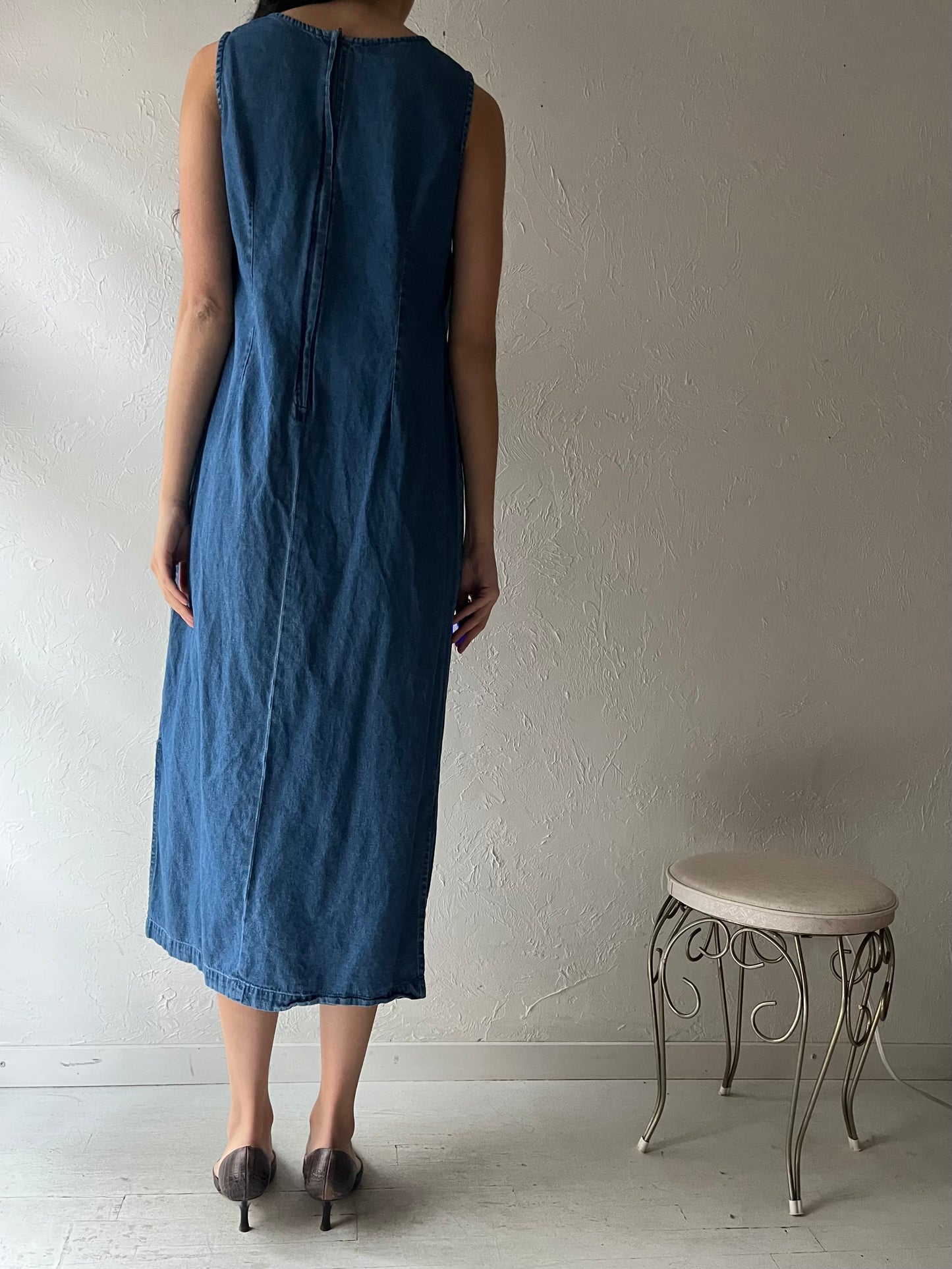 90s 'Donna Ricco' Denim Embroidered Dress / Medium