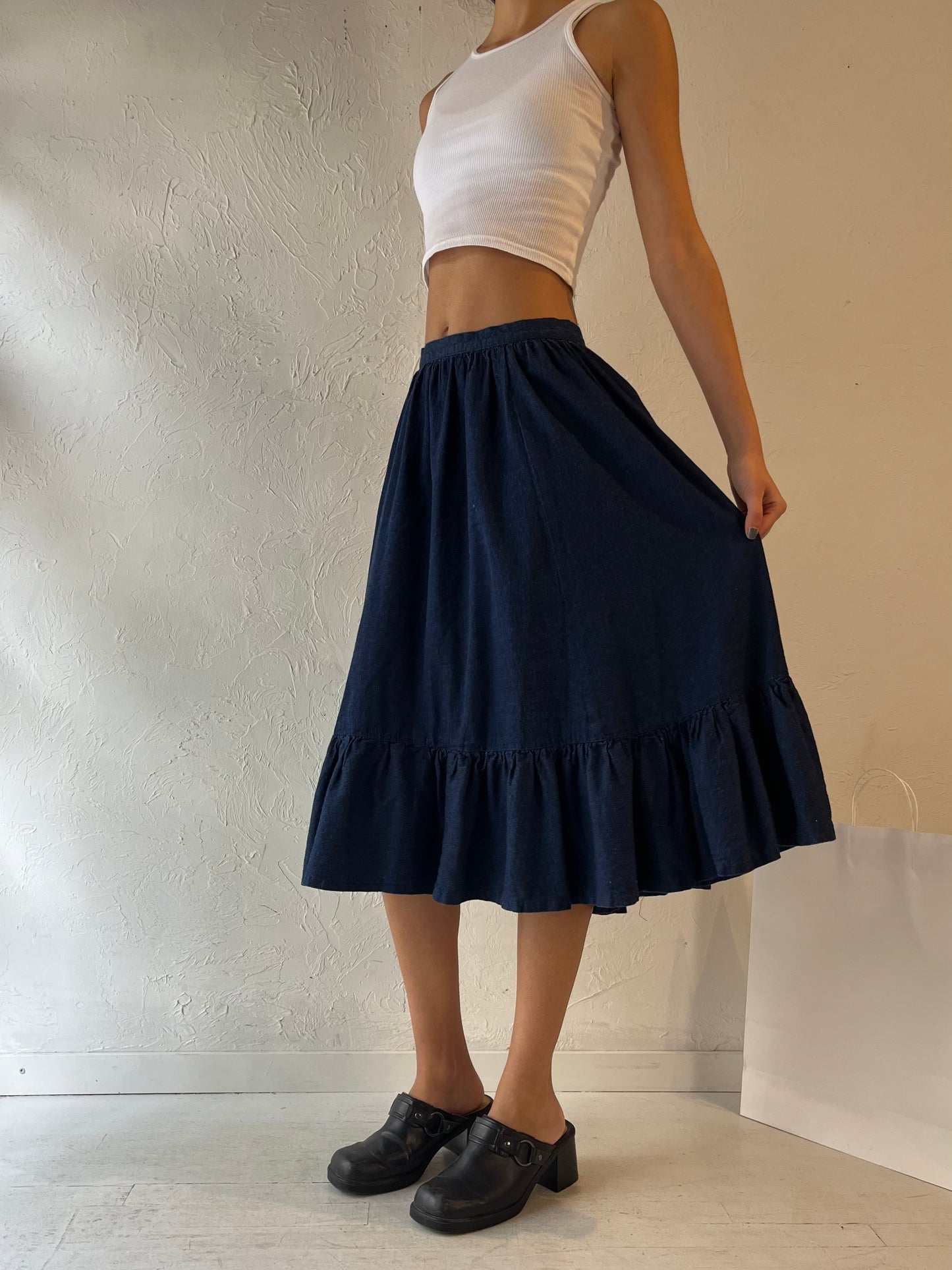 90s Denim Peasant Skirt / Small - Medium