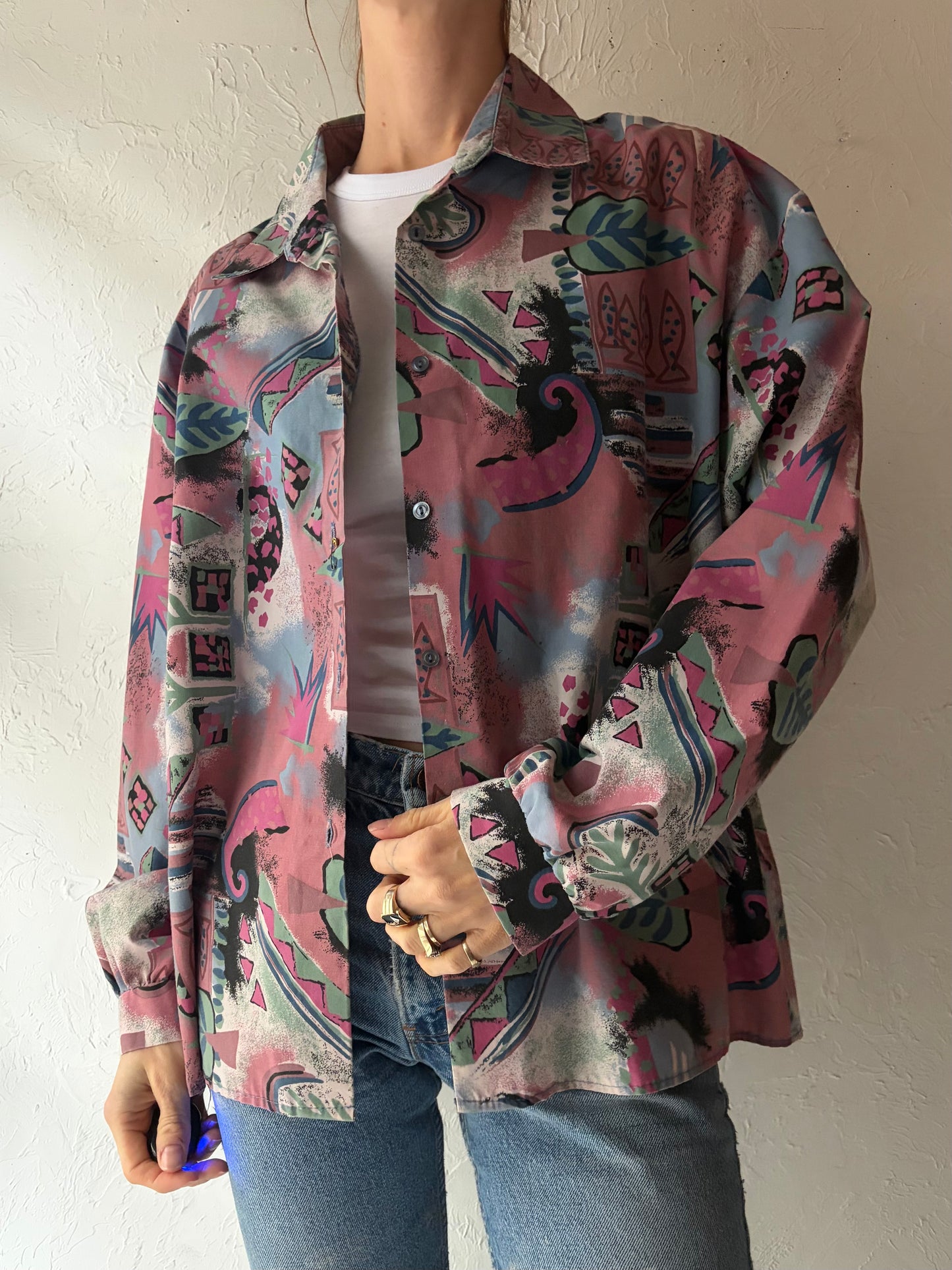 90s 'Nevada' Retro Patterned Button Up Shirt / Medium