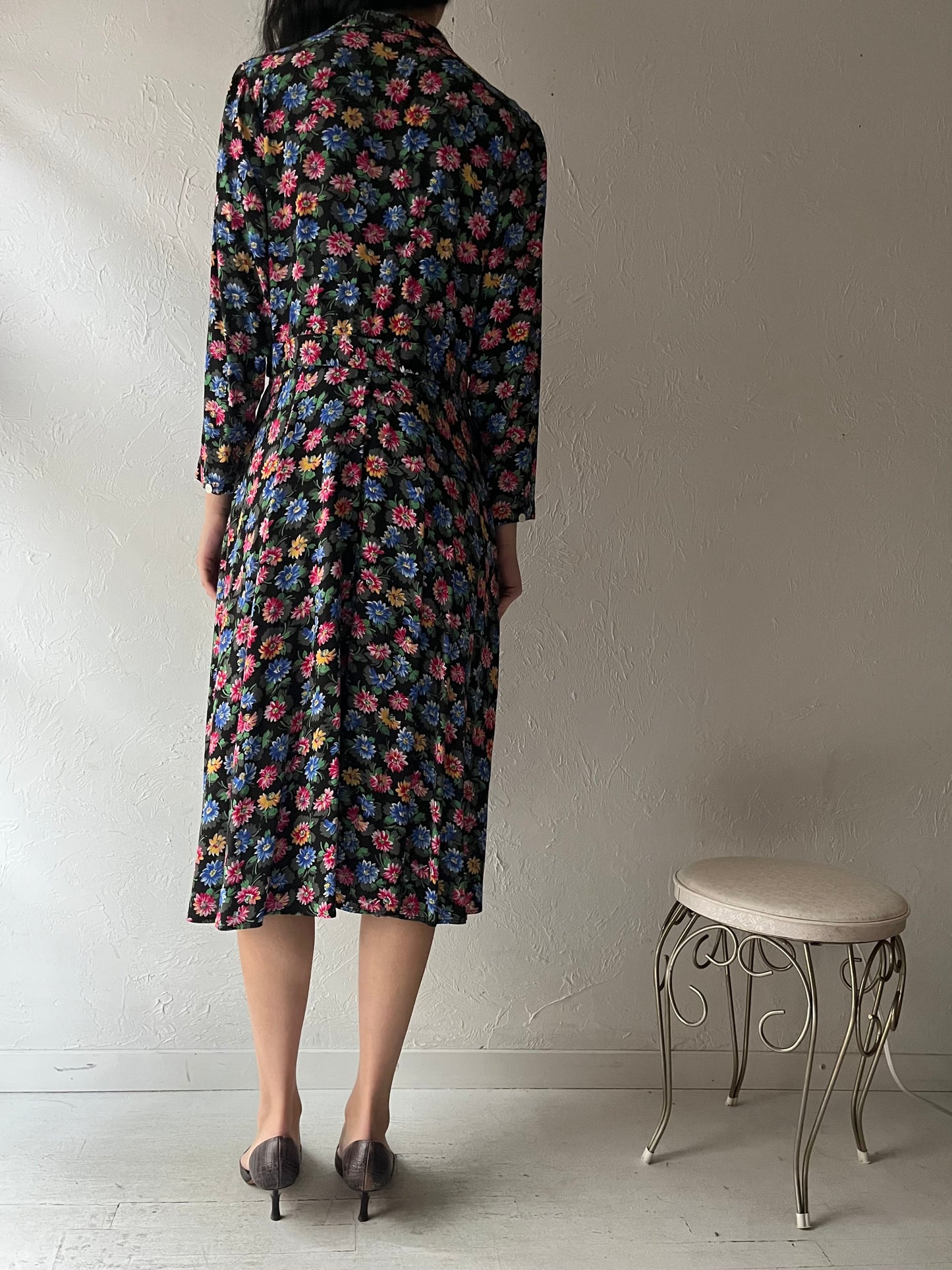 90s 'Liz Claiborne' Long Sleeve Floral Dress / Medium