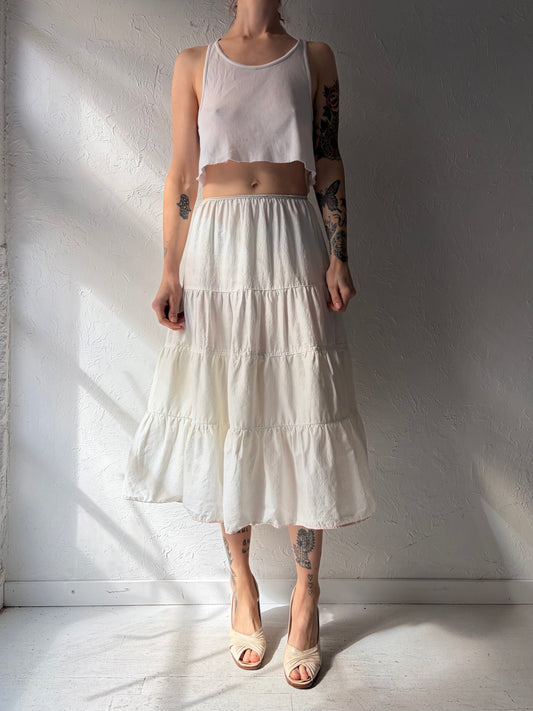 Vintage White Teared Western Summer Skirt / Cottage Core Midi Skirt / Small