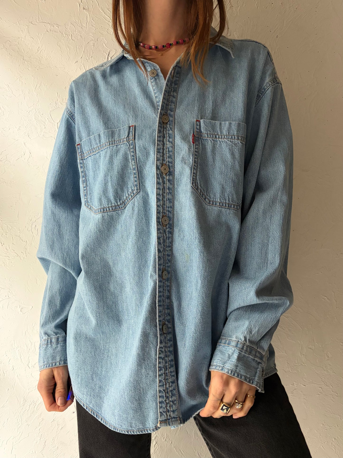 Y2k 'Levis' Light Denim Western Button Up Shirt / Vintage 2000s Cowboy Work Wear Shirt / Medium