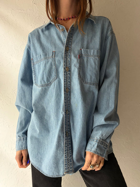 Y2k 'Levis' Light Denim Western Button Up Shirt / Vintage 2000s Cowboy Work Wear Shirt / Medium