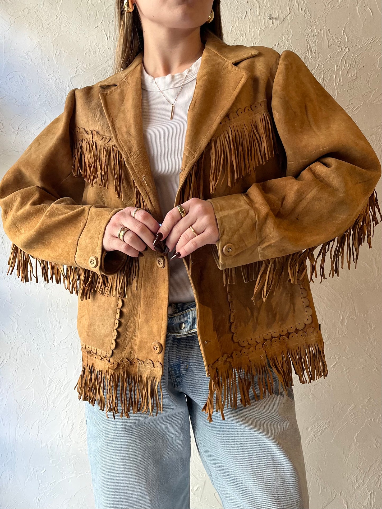 70s Western Fringe Suede Leather Jacket / Medium