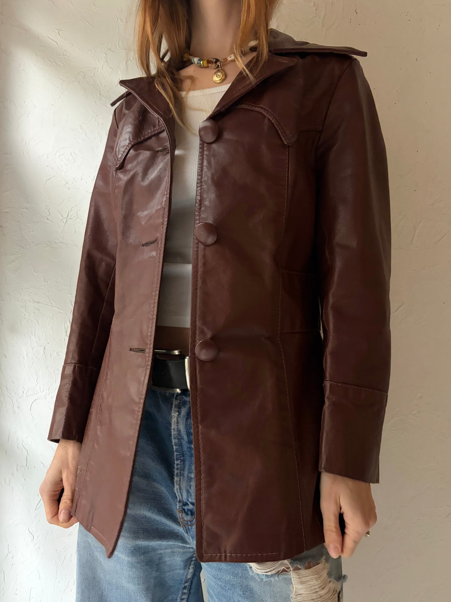 70s 'Western Originals' Brown Leather Jacket / Small
