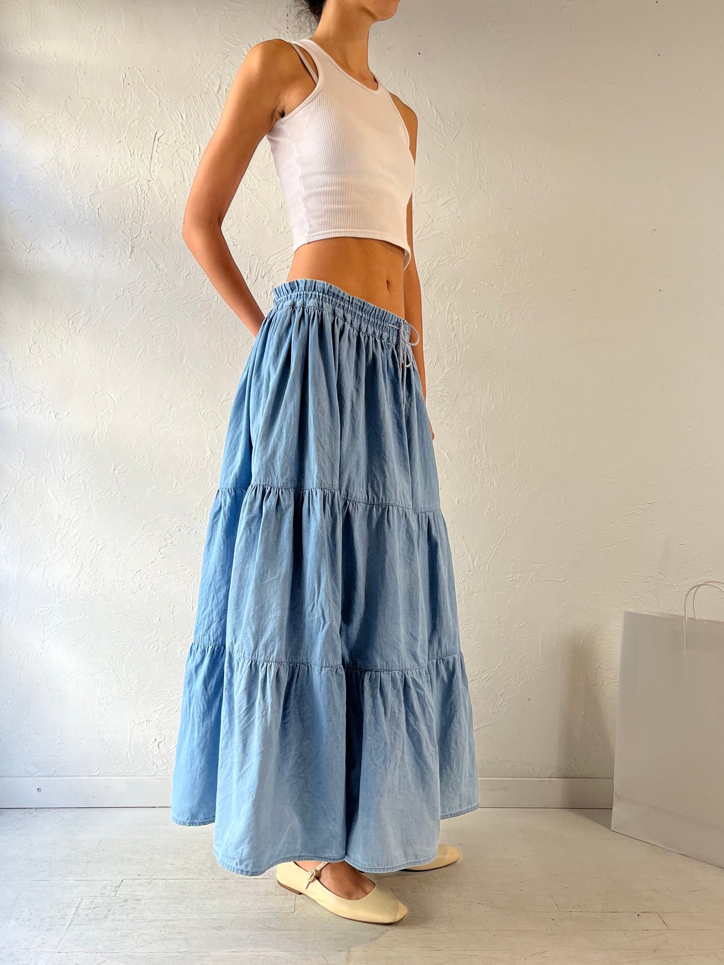 90s ‘Just Class’ Tiered Denim Maxi Skirt / Medium