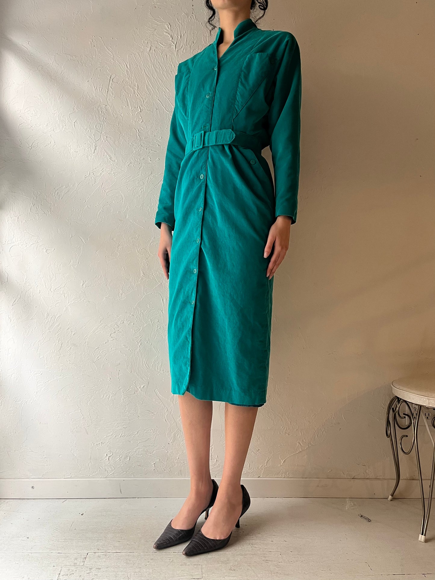 80s 'Surrey Classics' Green Corduroy Dress / Small