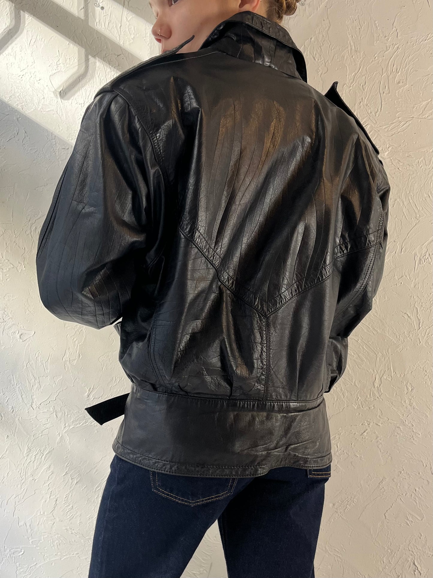 80s ‘Winlit’ Black Leather Jacket / Medium