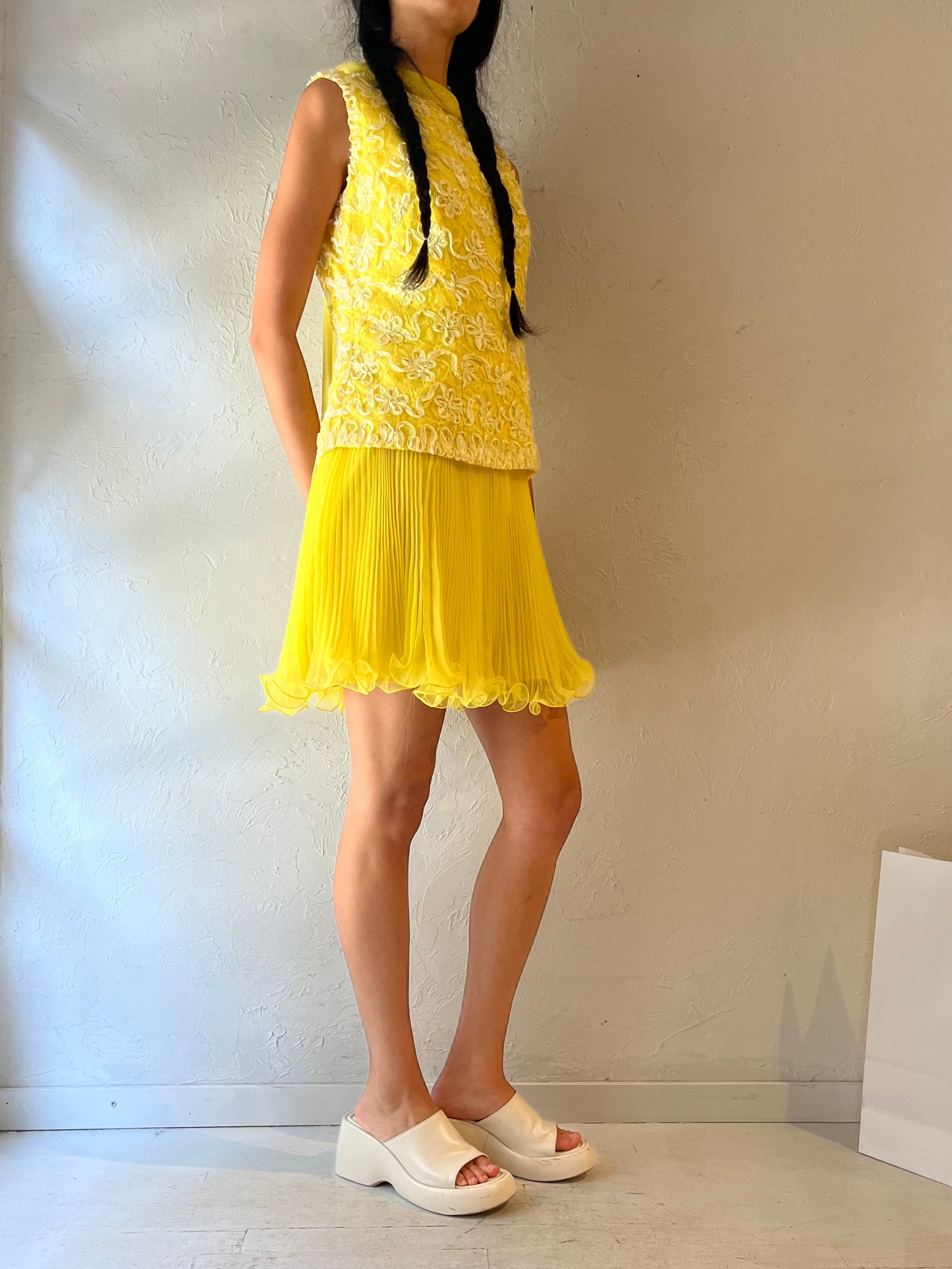 60s Yellow Sleeveless Dress / Union Made / Small