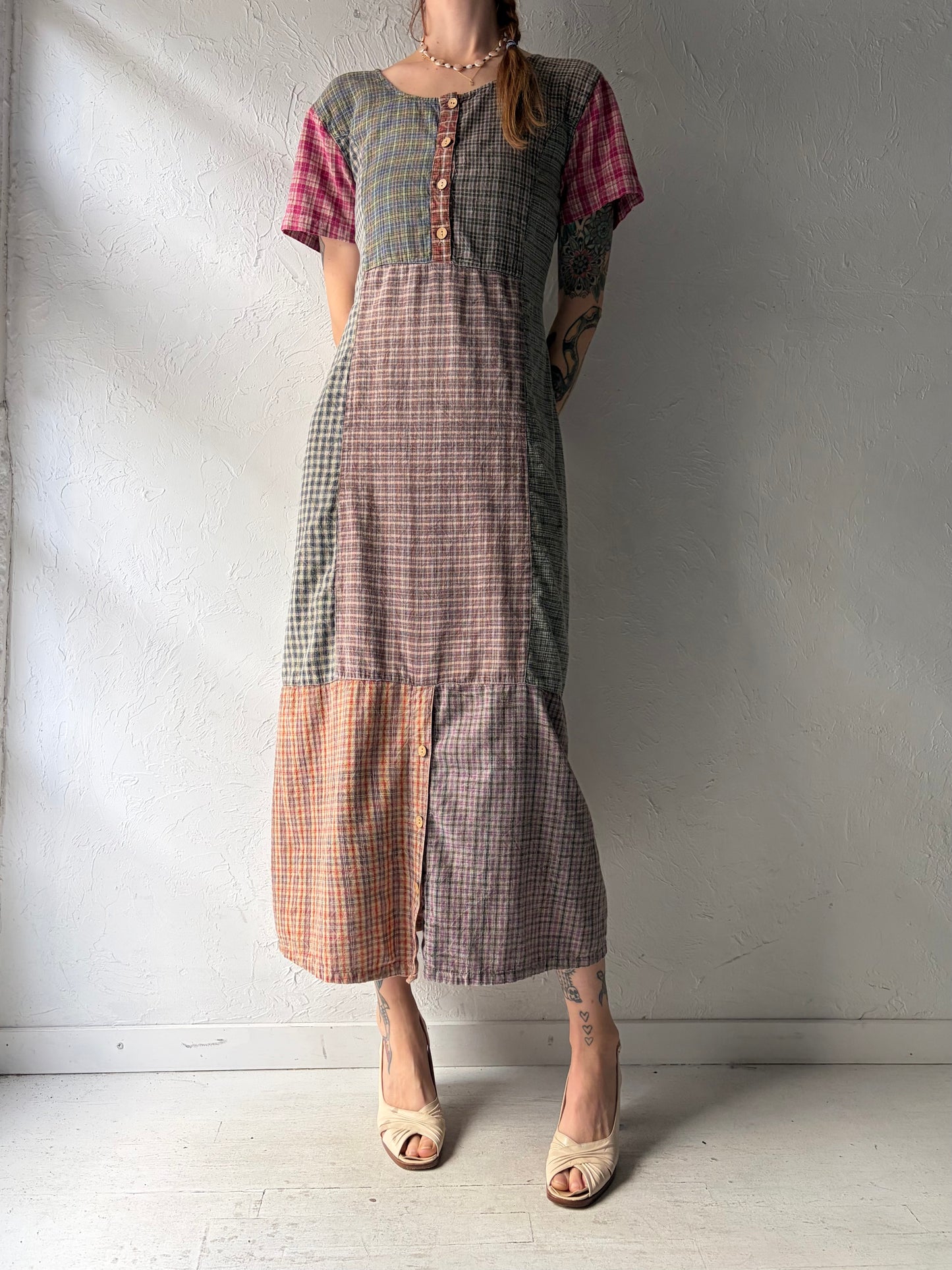 Y2k 'Sacred Threads' Cotton Patchwork Grunge Maxi Dress / Small