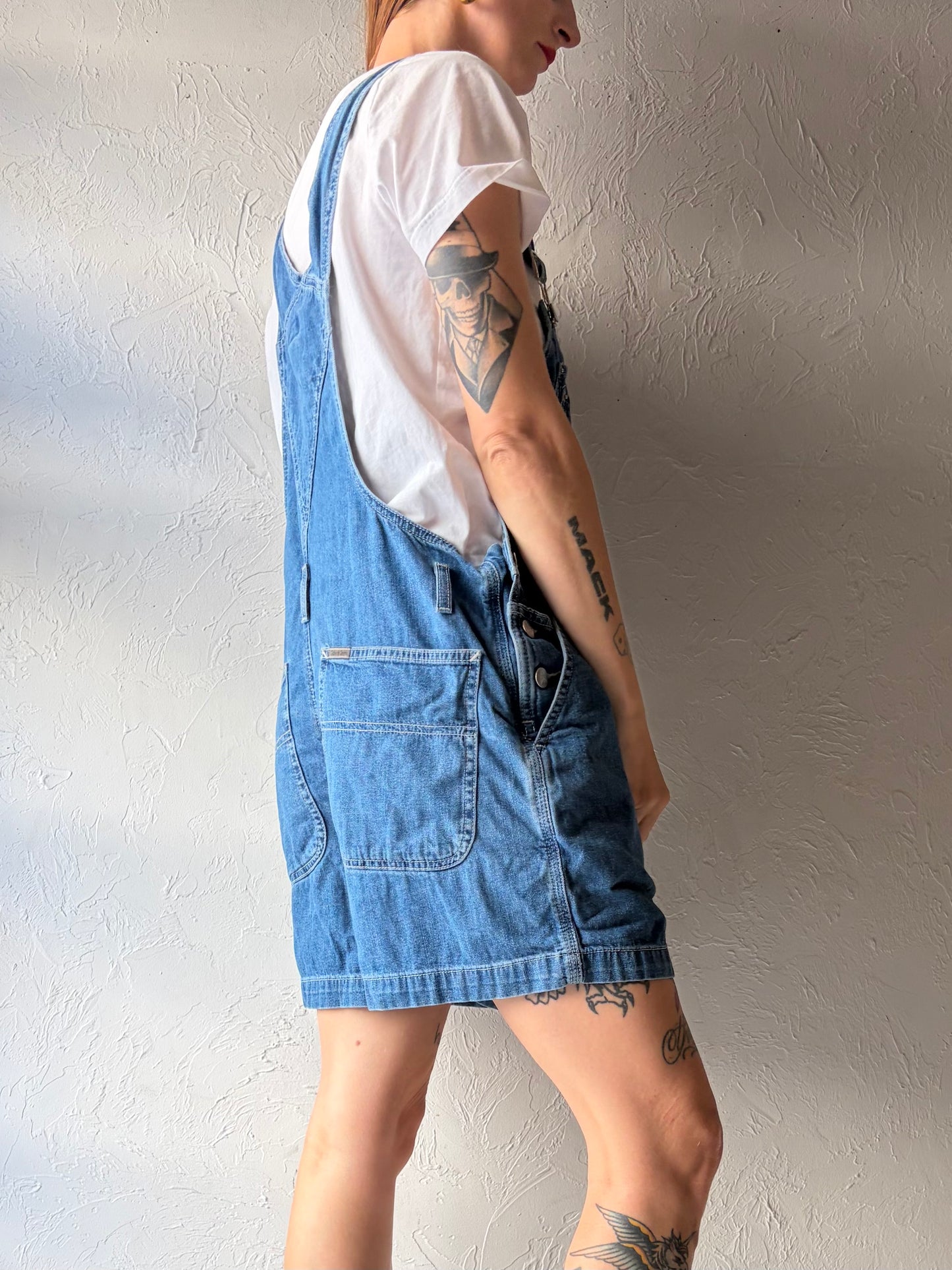 90s 'Calvin Klein' Denim Overall Shorts / Medium