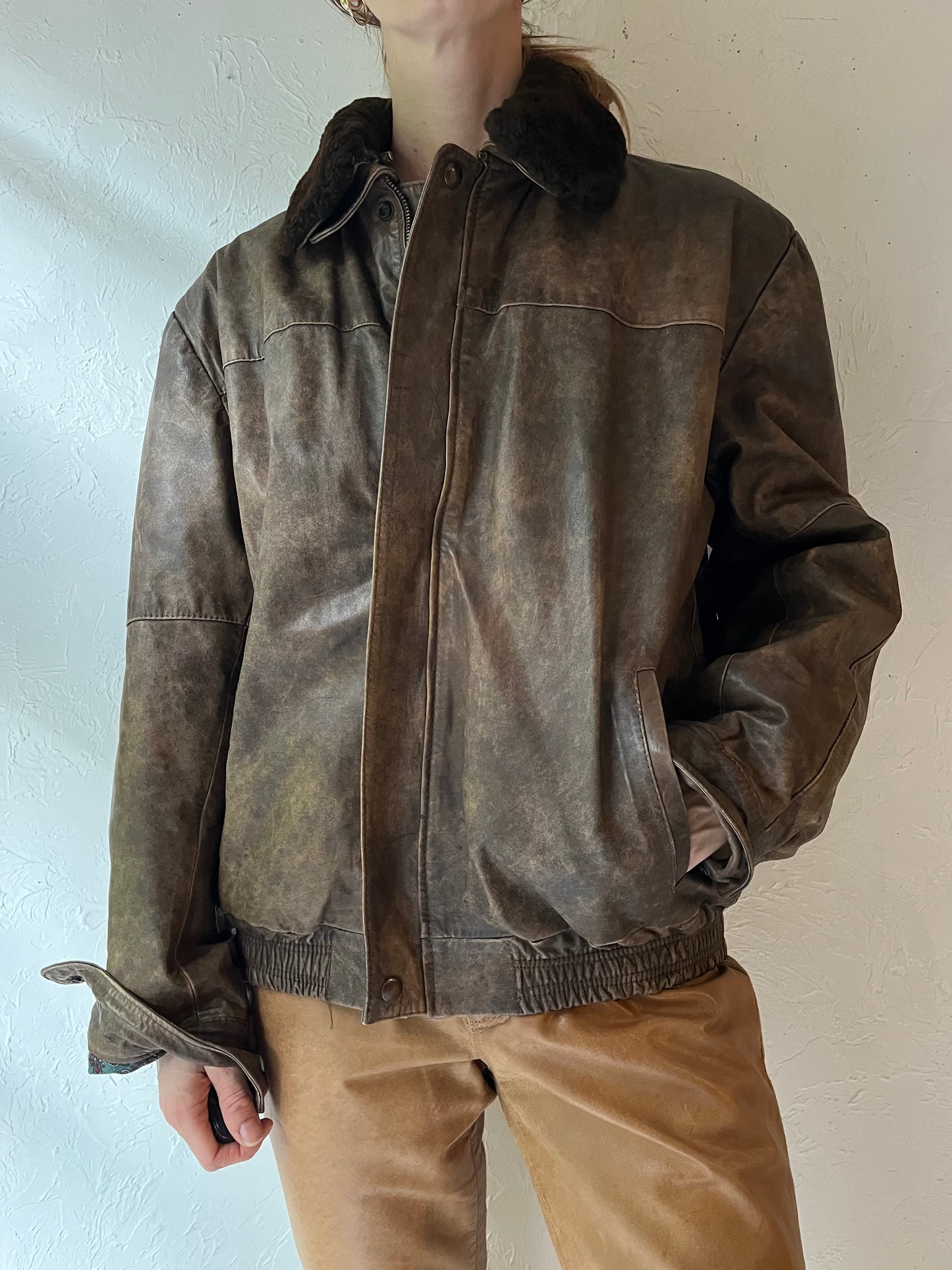 Vintage Brown Leather Flight Jacket / Small