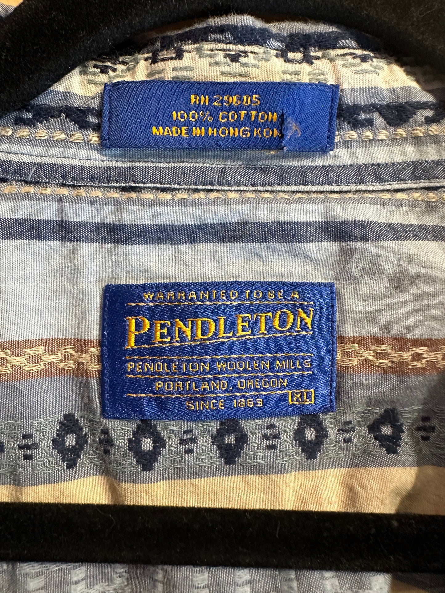 90s 'Pendleton' Blue Cotton Pearl Snap Shirt / XL