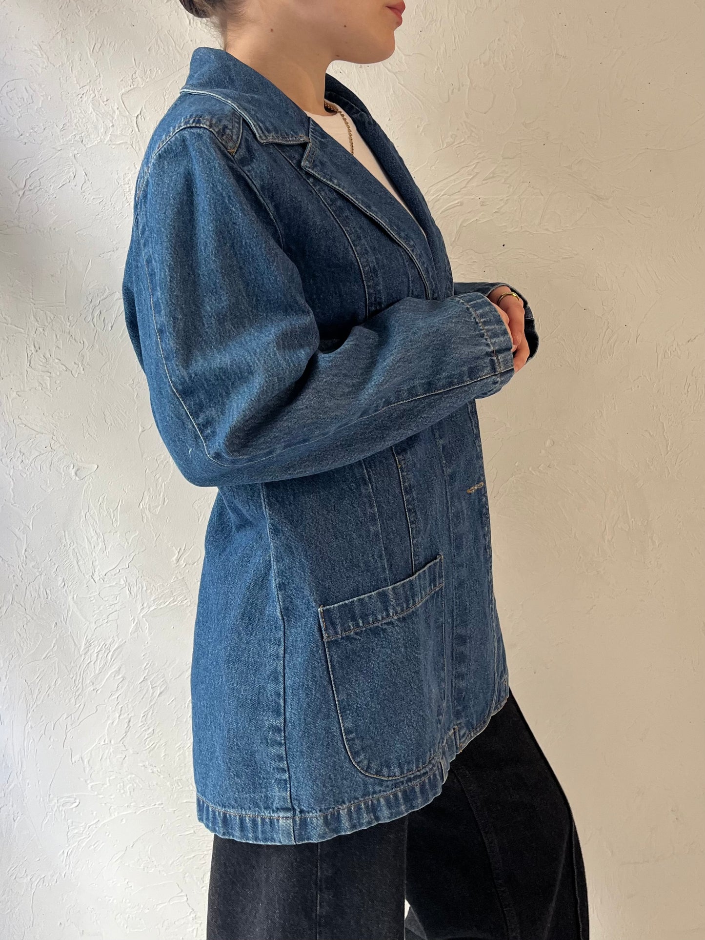 90s 'North Crest' Denim Blazer Jacket / Medium