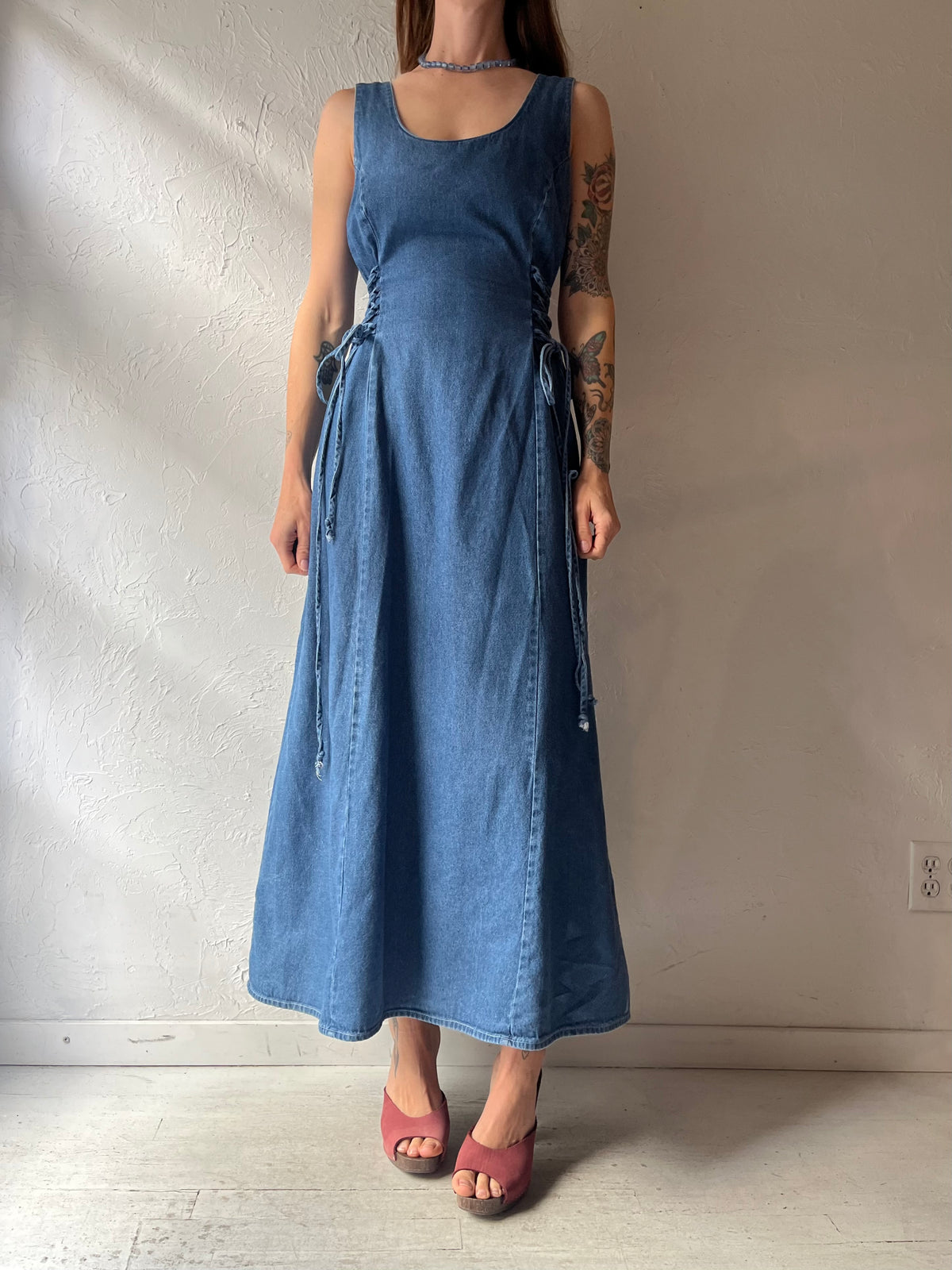Vintage 'Monetgo' Denim Maxi Dress / Small - Medium
