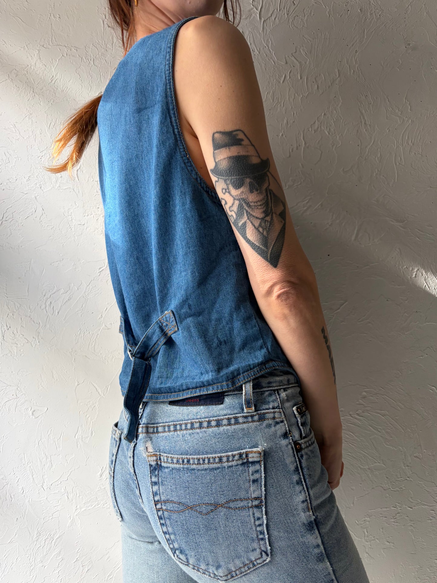 90s 'Way Togo' Denim Embroidered Teacher Vest / Small