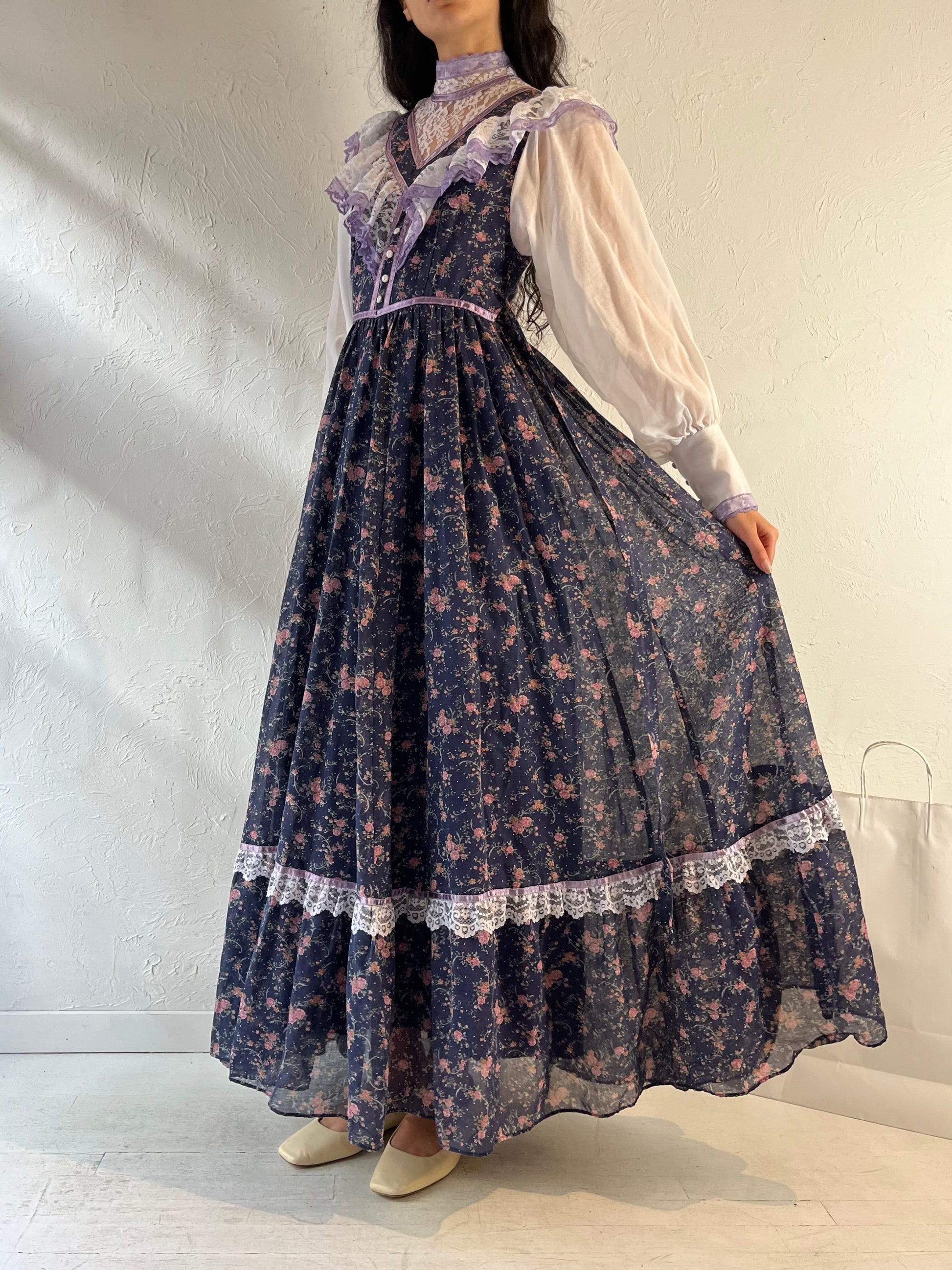 70s ‘Gunne Sax’ Long Sleeve Peasant Dress / Small