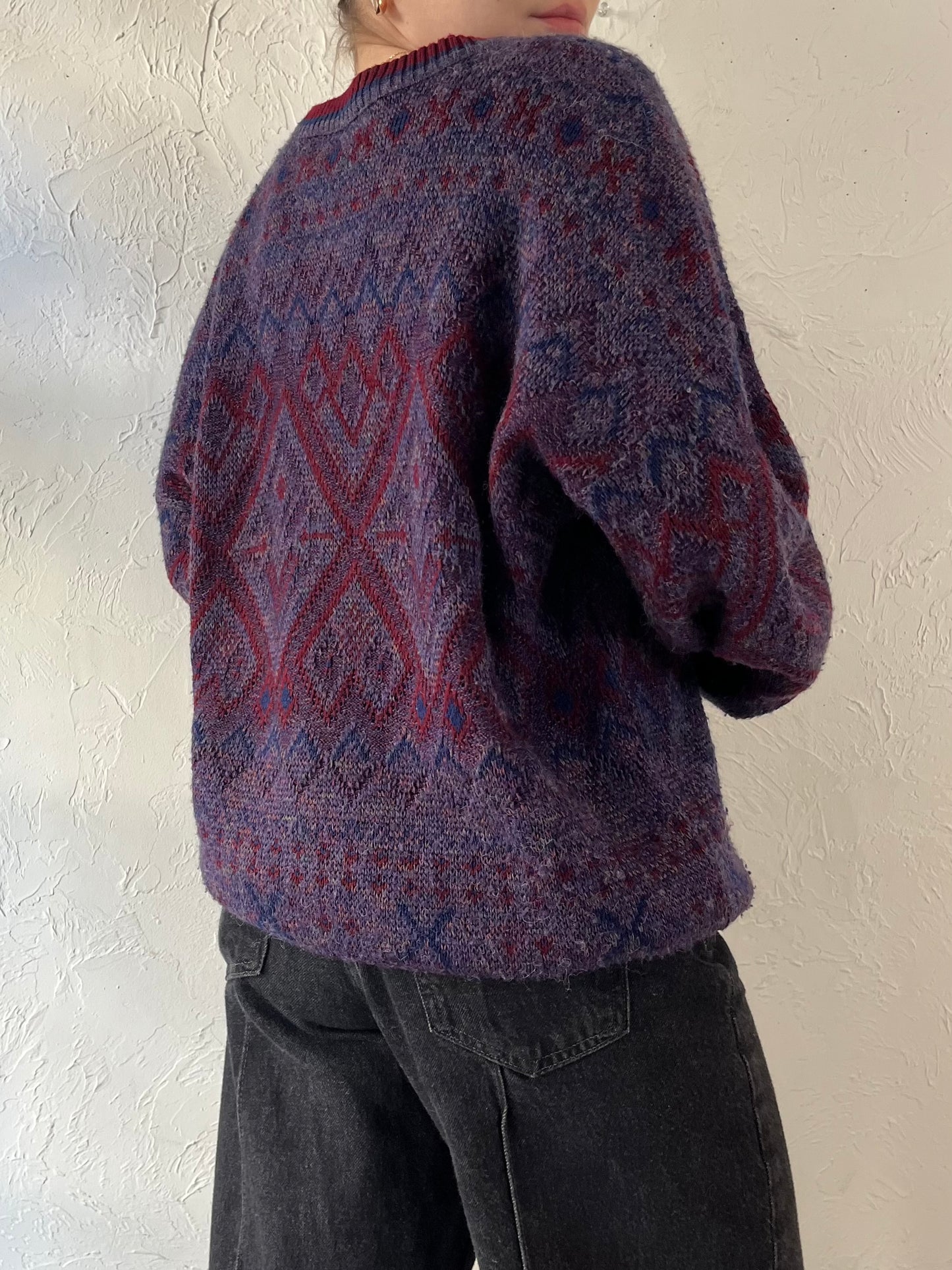 Vintage ‘London Fog’ Purple Patterned Sweater / Large