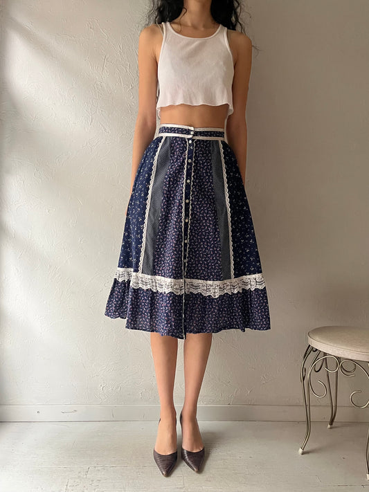 70s 'Gunne Sax' Floral Midi Skirt / Small