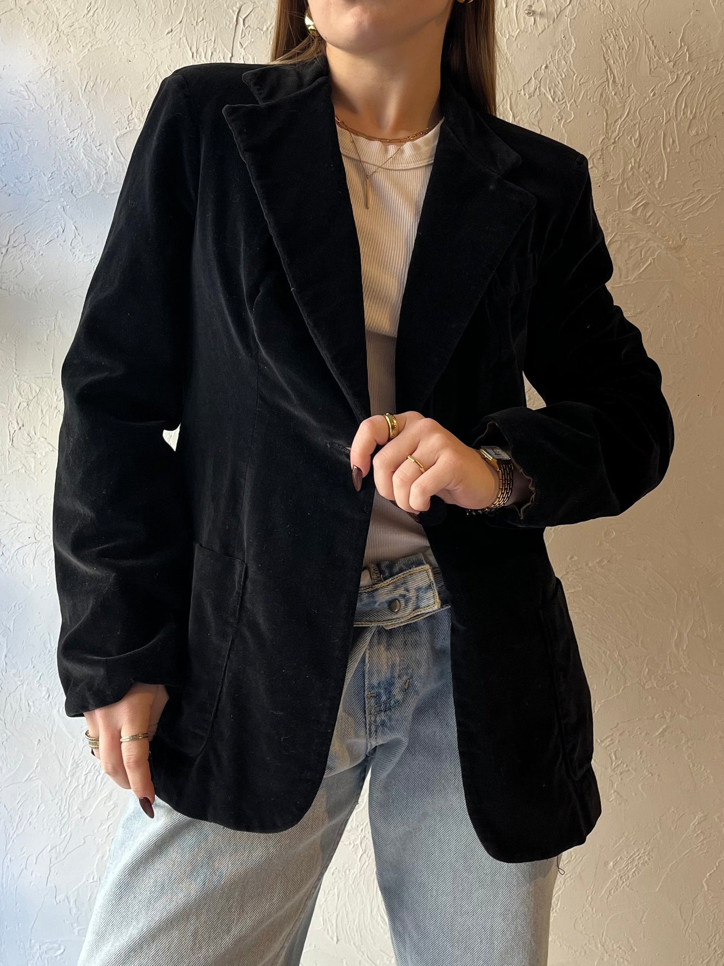 70s ‘Louben’ Black Velvet Blazer Jacket / Medium