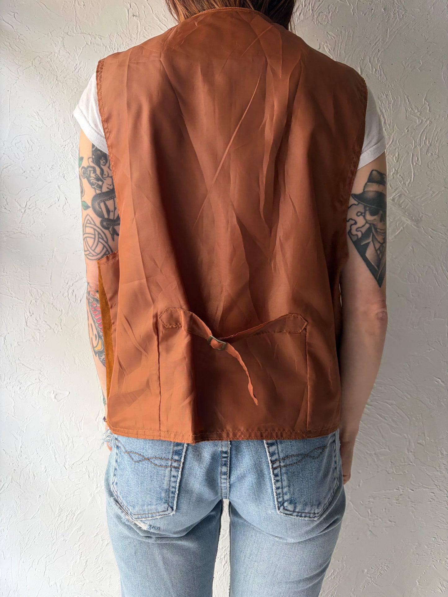 90s 'Pelle Cuir' Brown Suede Minimalist Western Cowboy Vest / Large
