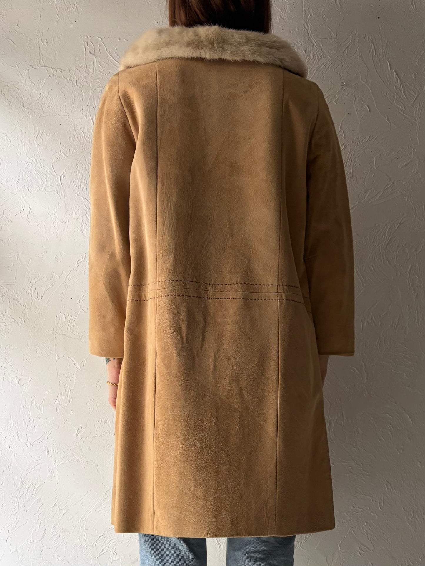 70s Tan Almost Famous Fur Collar Suede Coat  / Vintage Penny Lane Style Leather Jacket / Small