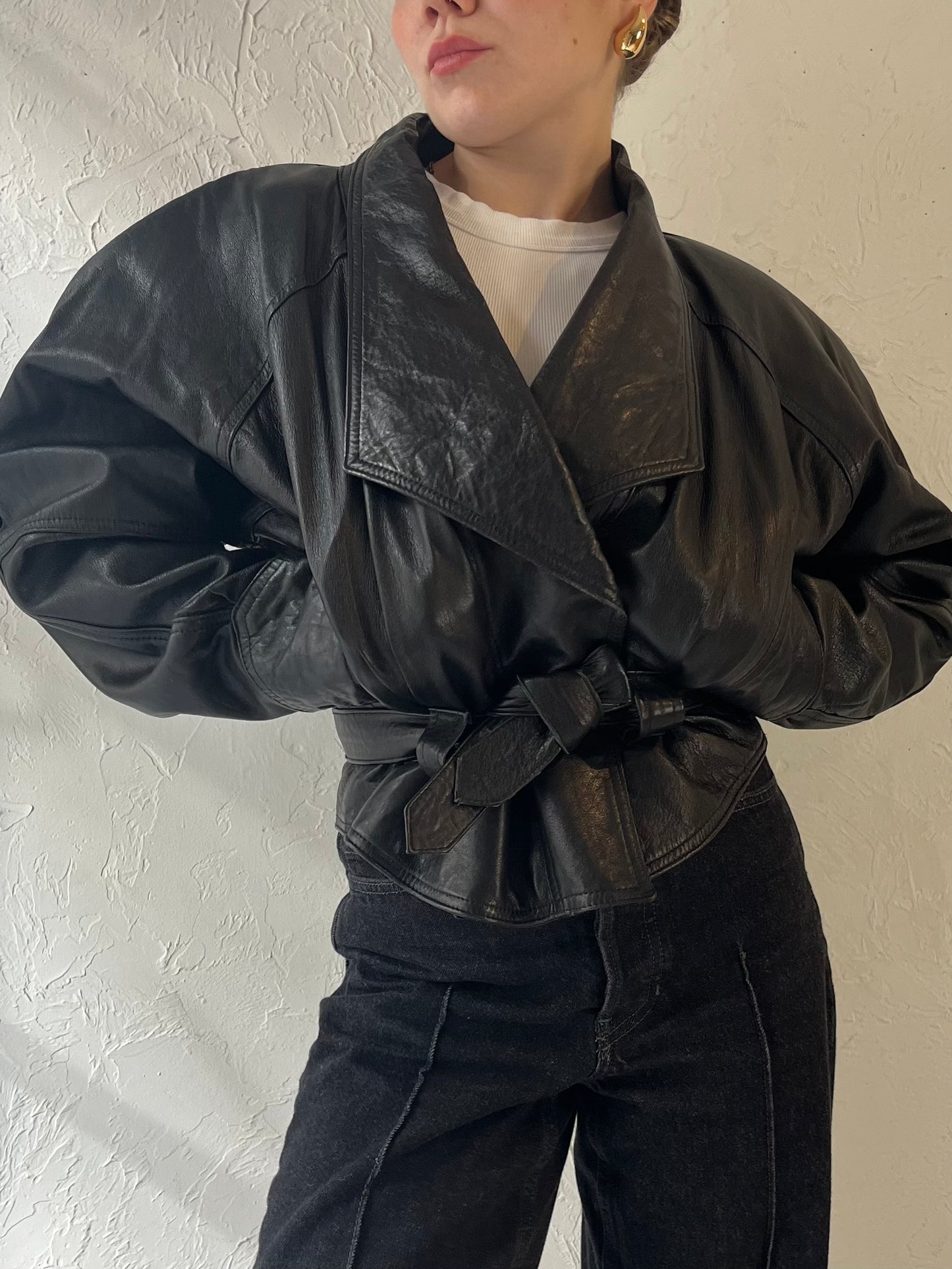 80s 'Chapelle' Black Leather Jacket / Medium