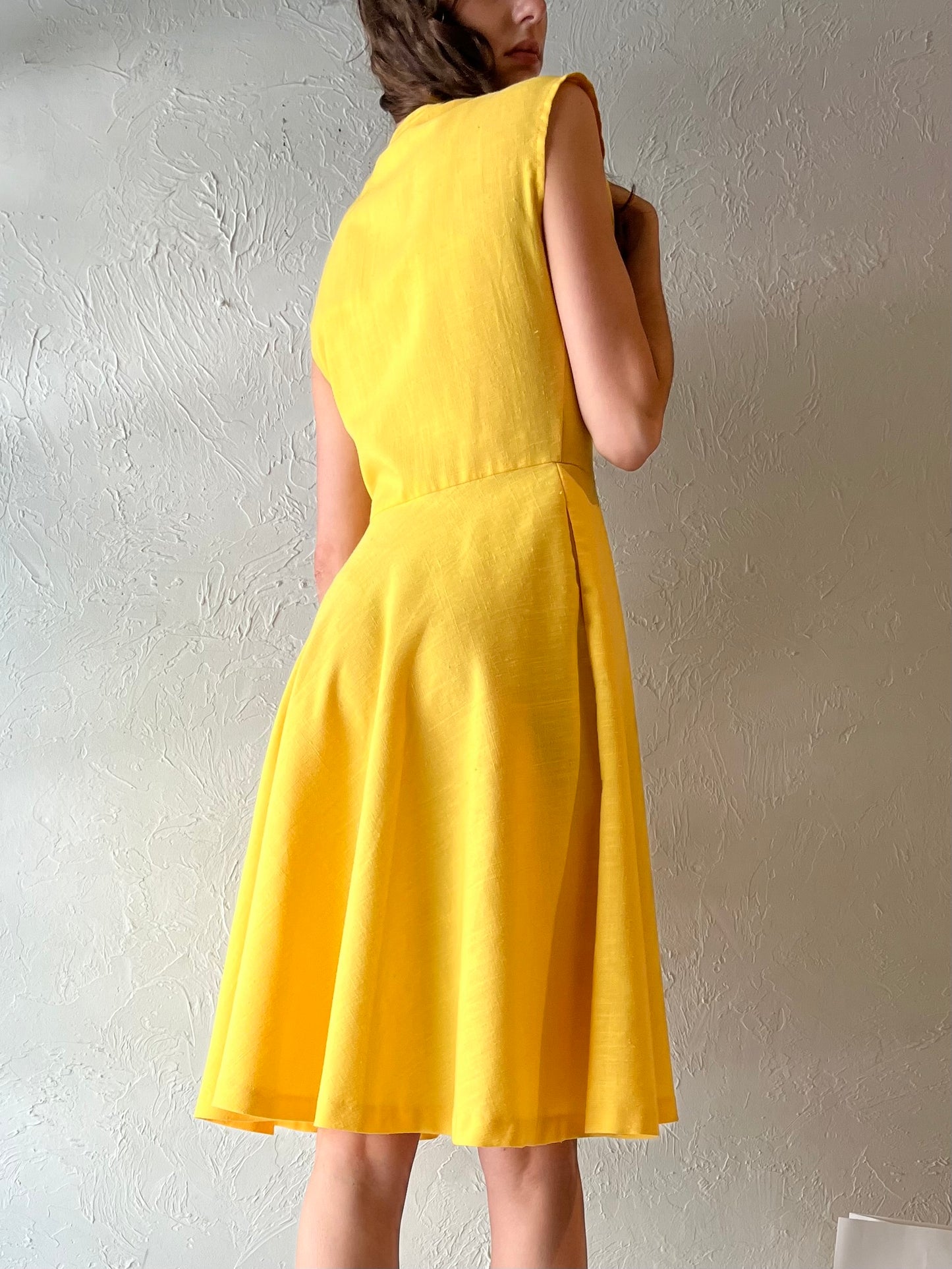 70s 'Up Stage' Yellow Button Up Midi Dress / Small