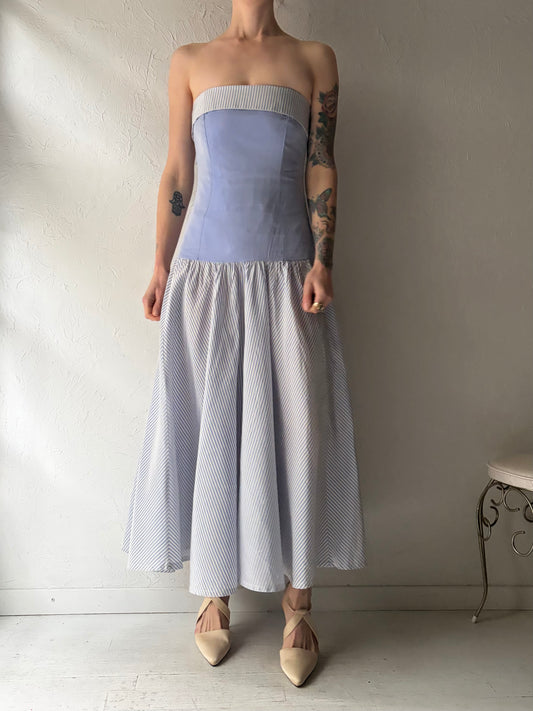 80s 'Laura Ashley' Strapless Drop Waist Dress / Small - Medium