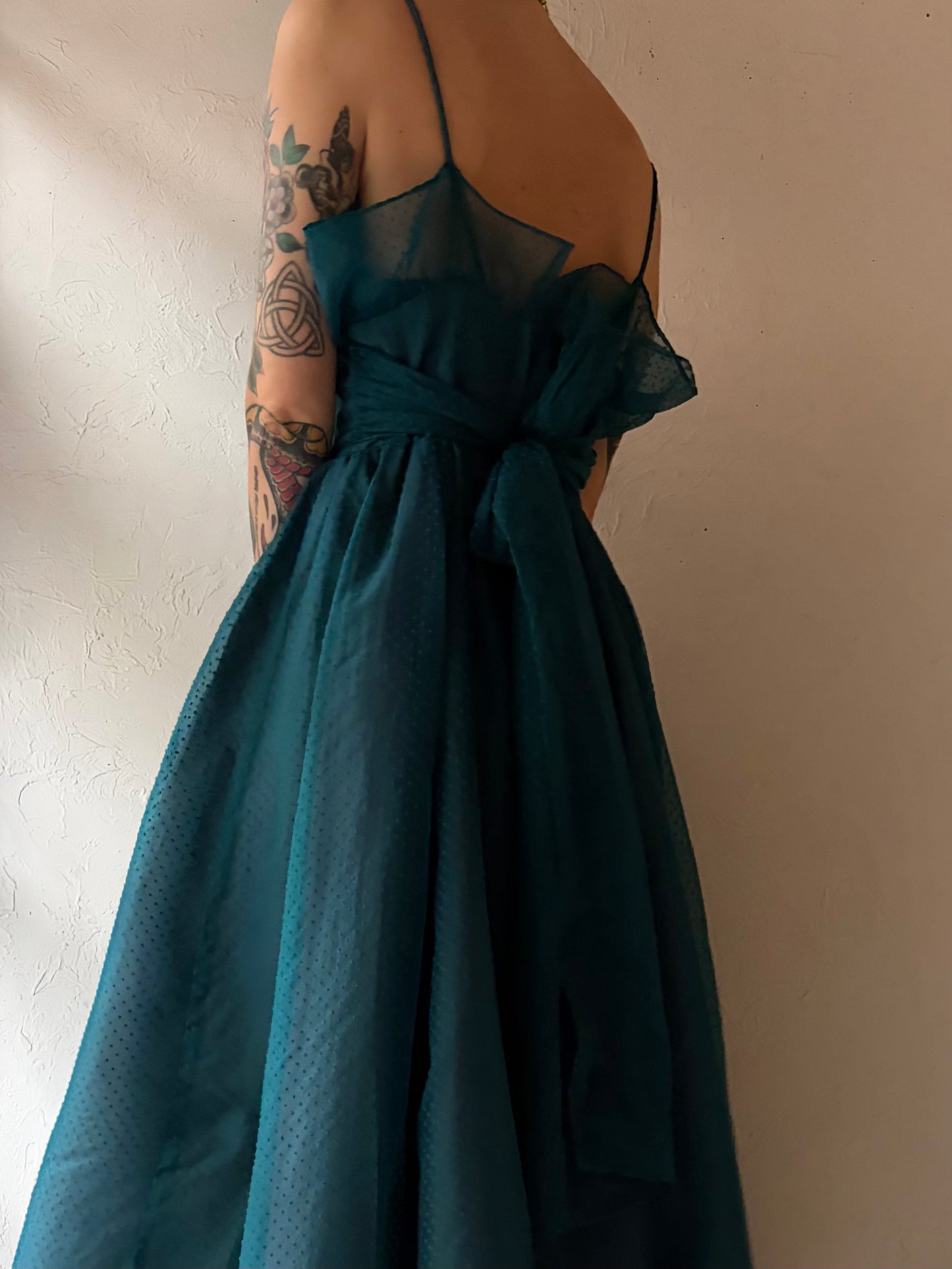 80s 'Gunne Sax' Teal Polka Dot Formal Gown / Small